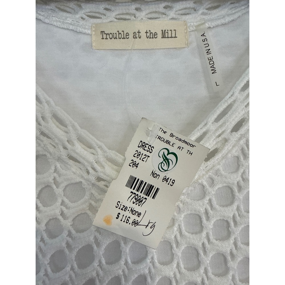 Trouble at the Mill Crochet Mini Dress L White‎ Mesh V-Neck Beach Cruise Resort - Picture 3 of 7